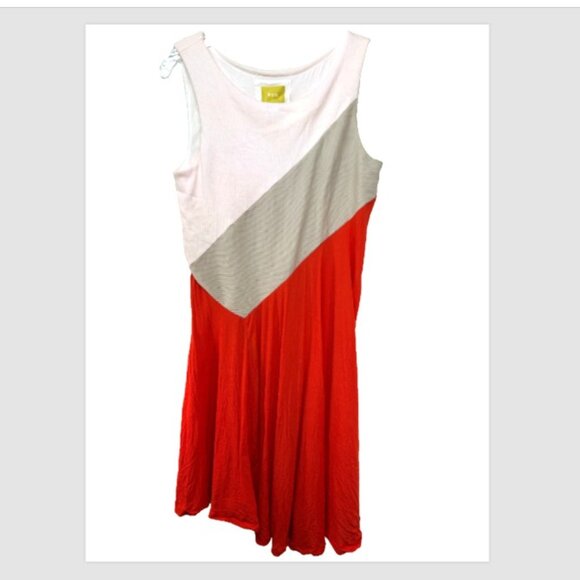 Anthropologie Maeve Cameron Dress medium orange red colorblock Rib  Asymmetrical - Picture 13 of 13